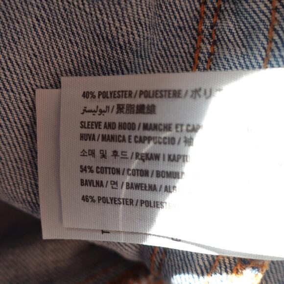 Vintage Hollister Denim Jacket Small Hooded Trucker Sweatshirt Distressed Y2K - Picture 9 of 10